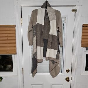 Chico's Neutral Colorblock Open-Front Cardigan in Beige, Cream, Gray